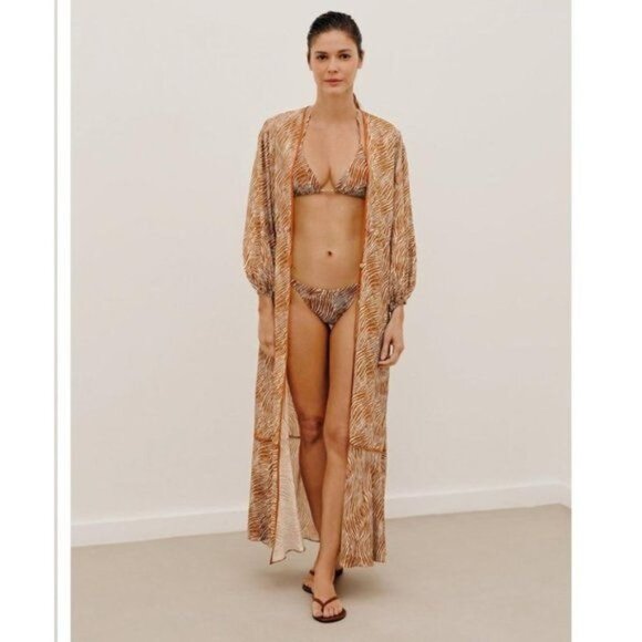 Vix Paula Hermanny Kimono Cover Up S Maza Lia Long Dress Animal Print - Picture 1 of 15